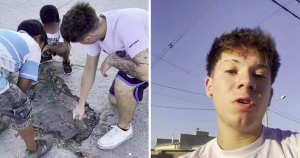 El joven de 18 años filmó el arreglo de un bache en Las Talitas, contó que los chicos del barrio se sumaron a ayudar y respondió a las críticas por su participación.